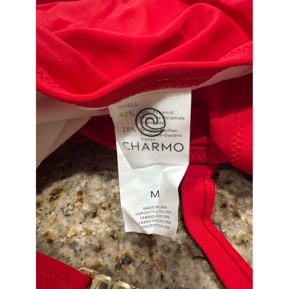 Charmo One Piece Swimsuit Cutout Red High Waisted Monokini Red Medium NWT - Picture 8 of 10